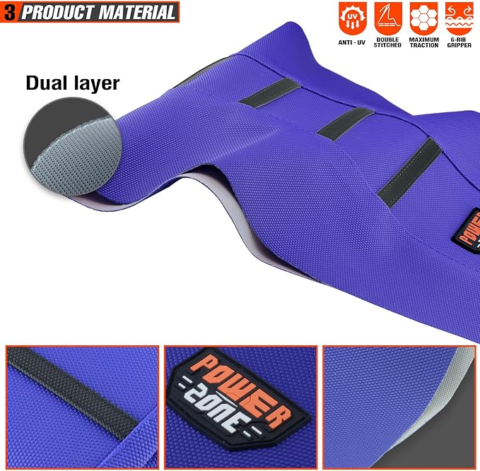 Motorcycle Universal Seat Cover Non-Slip Rubber Striped Gripper Soft Sewing for CRF WR WRF RMZ YZF SXF EXC EXC XC SX CR KLX Dirt Pit Bike Motocross Off Road (Blue)