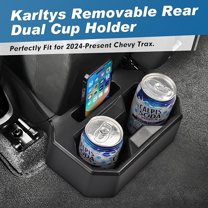 Karltys Car Backseat Cup Holder, Fixable Rear Cup Holder Organizer Tray with Tools, Interior Accessories Floor Back Seat Cup Holder for Chevy Chevrolet Trax 2024 2025 2026