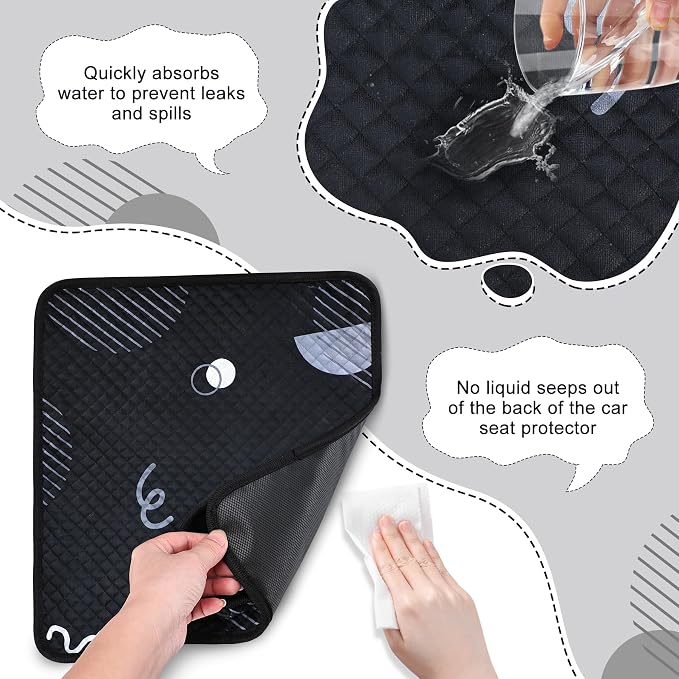 Car Seat Protector for Potty Training, 2 Pack Waterproof CarSeat Liner Toilet Training for Baby Infant Toddler, Dry Seat Piddle Pads Cover for Strollers (Geometric Black)