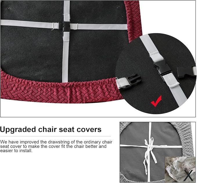Genina Waterproof Seat Covers for Dining Room Chairs Covers Dining Chair seat Covers Kitchen Chair Covers slipcovers (Wine Red, 4 Pcs)