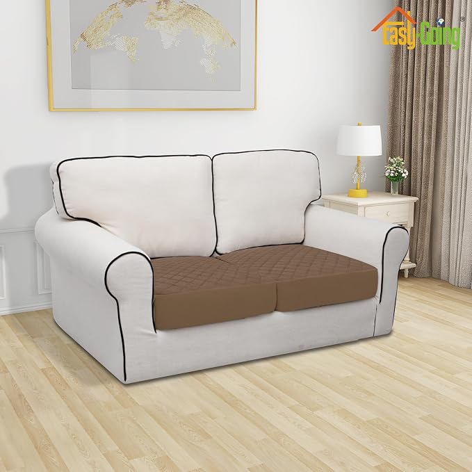 Easy-Going Waterproof Couch Cushion Covers, Non-Slip Leakproof Sofa Seat Cushion Slipcovers, Quilted and Stretch Furniture Protector for Dogs, Pets (2-Piece Sofa Cushion, Brown)