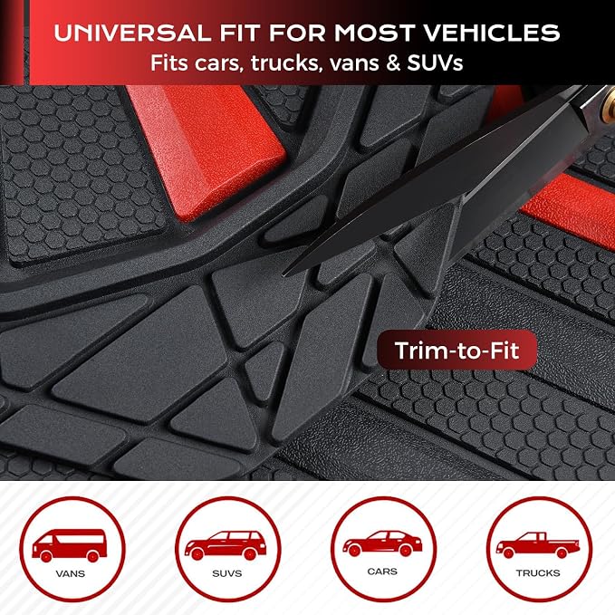 Coverado Car Floor Mats for Cars, Deep Dish All Weather Floor Mats, Car Floor Mats All Weather with Anti-Slip Backing, Car Mats Universal Trim to Fit Car Mat for Cars SUV Truck Vans (4 Pcs, Black&Red)
