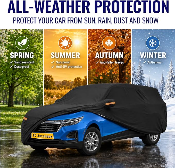X AUTOHAUX Car Cover for Chevrolet Equinox 2005-2024 210D-PU Outdoor Full Car Cover All Weather with Door Zipper for Waterproof Windproof Sun Rain Snow Protection