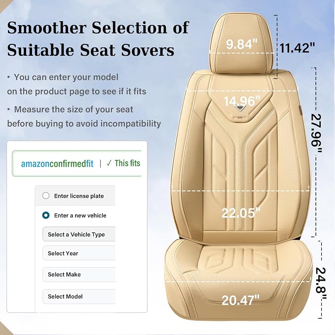Coverado Car Seat Covers Full Set, Automotive Seat Covers Car Seat Protector Car Seat Cushion, Waterproof Leather Seat Covers for Cars, Universal Fit for Most Sedans SUV Pick-up Truck(Beige)