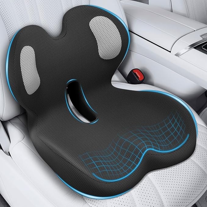 Trucker Seat Cushion, Thick Car Seat Cushions with Lumbar Support Pillow, Ergonomic L-Shaped Orthopedic Memory Foam for Long Driving Lower Back Pain Sciatica Relief, Gift for Drivers (Black+WE)