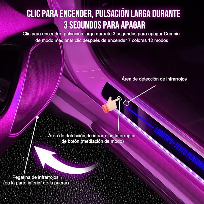 Custom LED Car Door Sill Light with Personalized Logo/Text | USB Rechargeable Auto Sensor Welcome Pedal Light | 7 Colors 12 Modes | Universal Fit for Car Interior Accessories