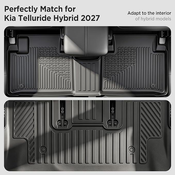 2027 for Kia Telluride Floor Mats Only Hybrid 7&8 Seat All Weather TPE Cargo Mat with Backrest Mat for Kia Telluride Accessories 2027 EX/SX/X-Line SX/SX Prestige/X-Line SX Prestige Black ﻿