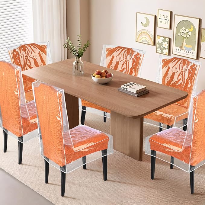 Dining Chair Covers, Waterproof Chair Covers - 6 Pack Clear Plastic Seat Chair Protector for Kitchen Keep Your Chair Away from Water Dust Stain and Pet Claws W/21 x D/18 Fits 16-23" (6)