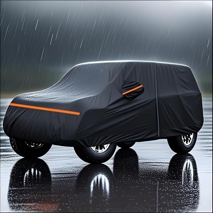 Amooca Heavy-Duty Car Covers Custom Fit for Jeep Wrangler 4 Door 2007-2024 Waterproof Sun-Proof All Weather for Automobiles Snow Cover 420D with Door Zipper Cotton Lining
