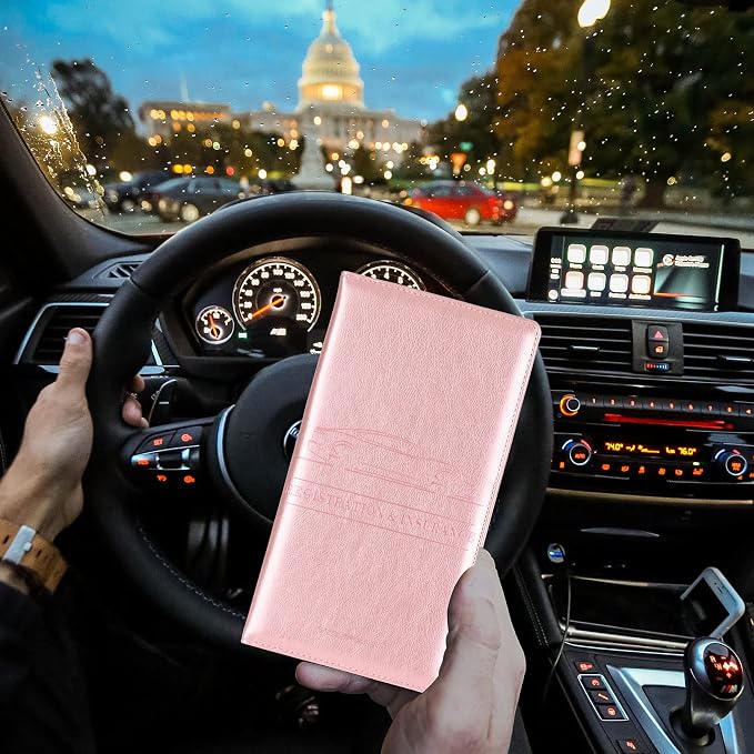 TOURSUIT Car Registration & Insurance Card Holder, Rose Gold | Vehicle License Document Organizer, Glove Box Compartment, Interior Car Accessories, For Women Men
