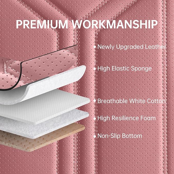 Car Seat Covers Full Set Pink and Black, Premium Leather Car Seat Covers, Waterproof and Breathable Seat Covers, Universal Car Seat Protector Fit for Cars, Trucks, SUVs, Pick-ups