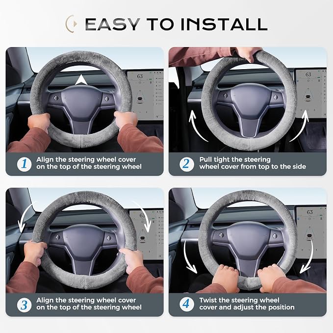 Coverado Steering Wheel Cover, Anti-Slip Fluffy Car Steering Wheel Cover for Winter Warm, Universal 14-15 inch, Soft Plush, No Odor, Luxurious Decoration for Women Men, Gradient Gray