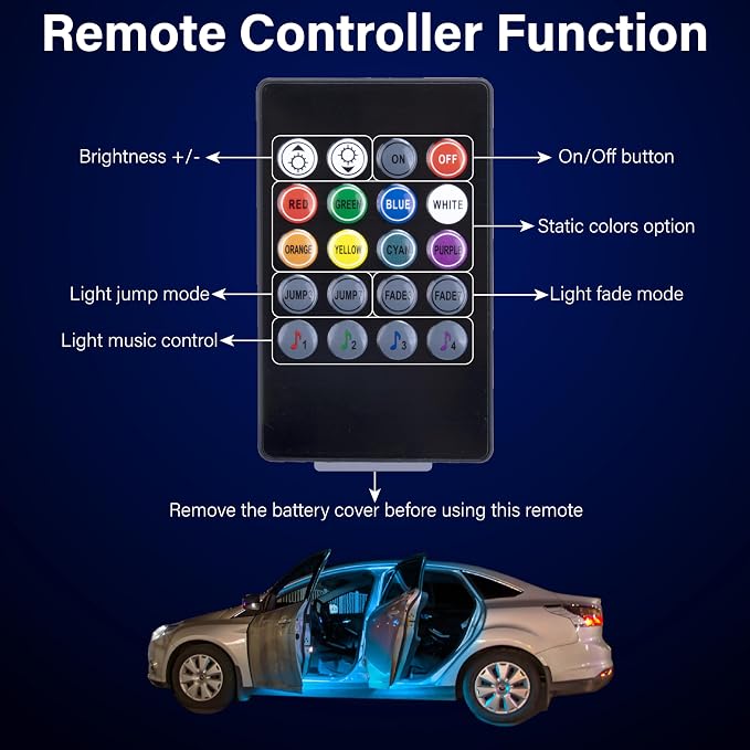 Car Led Lights Interior, Interior Car Lights with with Cigarette Lighter Adapter, 12V LED Strip Light with Smart APP Remote Control, Sync Music, Color Change Cars Light for Inside, Cars Accessories