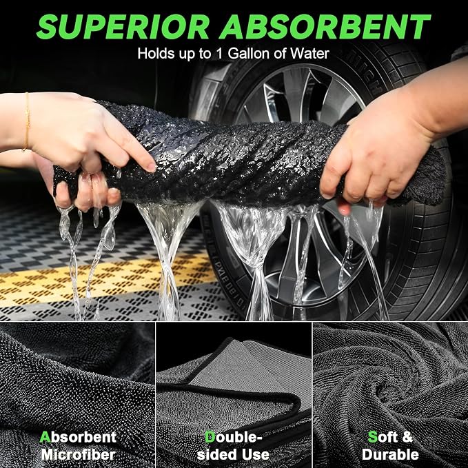 SMINDER 2-Pack Microfiber Towels for Cars 36"x24", Extra Large Ultra Absorbent Car Wash Drying Towels Detailing Supplies for SUVs and Trucks, No Streaks, Spots or Scratches