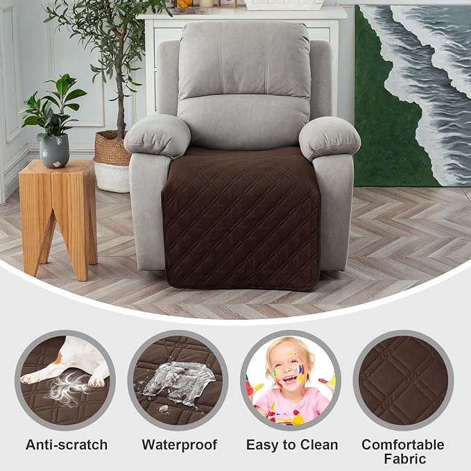 Genina Waterproof Recliner Chair Covers, Recliner Cover for Dog Pets Friendly, Washable Antislip Reclining Chair Cover Furniture Protector, Sofa Slipcover for Living Room(23.6inch/Chocolate)