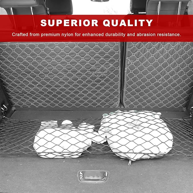 Stretchable Cargo Net, 43.3×15.7 Inch Highly Elastic Auto Trunk Bed Cargo Mesh Organizer with Hooks, Double-Layer Trunk Storage Net Interior Accessories for Car Truck SUV