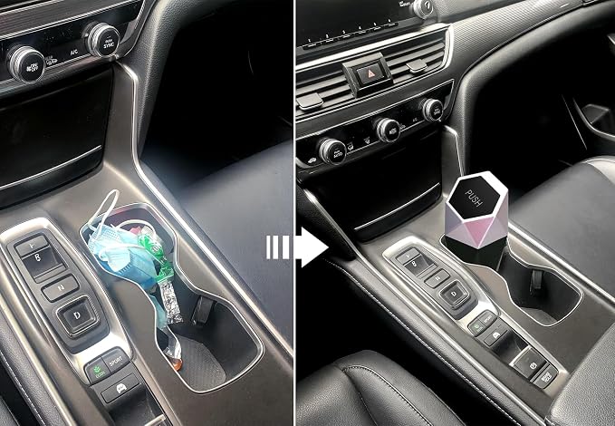 Ginsco Car Trash Can Cup Holder, Mini Car Trash Can with Lid, Car Accessories for Interior, Leakproof Small Trash Cup for Car, Home with 2 ABS Hooks and 90pcs Trash Bags Silver