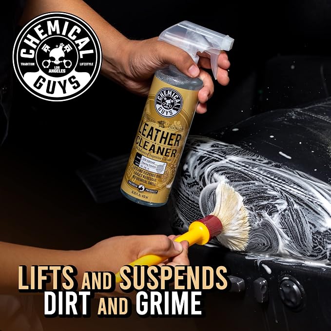 Chemical Guys, Colorless & Odorless Leather Cleaner, Car Interiors, 16 oz | Gentle, colorless cleaner lifts dirt from natural, synthetic and faux leather seats, furniture and apparel