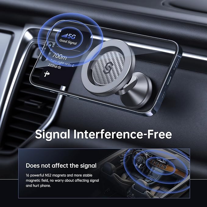 SYNCWIRE for MagSafe Car Mount - Magnetic Phone Holder for Car Dash,360° Rotation Strong Magnets Car Phone Holder Compatible iPhone 17 16 15 14 13, MagSafe Car Accessories, Titanium Silver