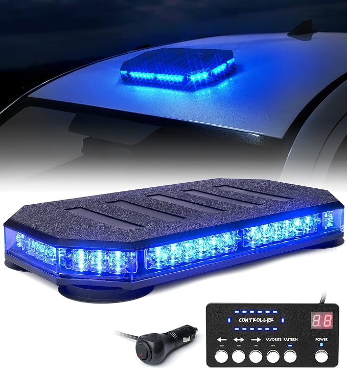 LUMENIX 42 LED Roof Top Strobe Beacon Light Bar, Patent Design, Blue | High Visibility Caution Light Bar with Controller Panel, for Construction Work Trucks Service Vehicles Tow Snow Plow