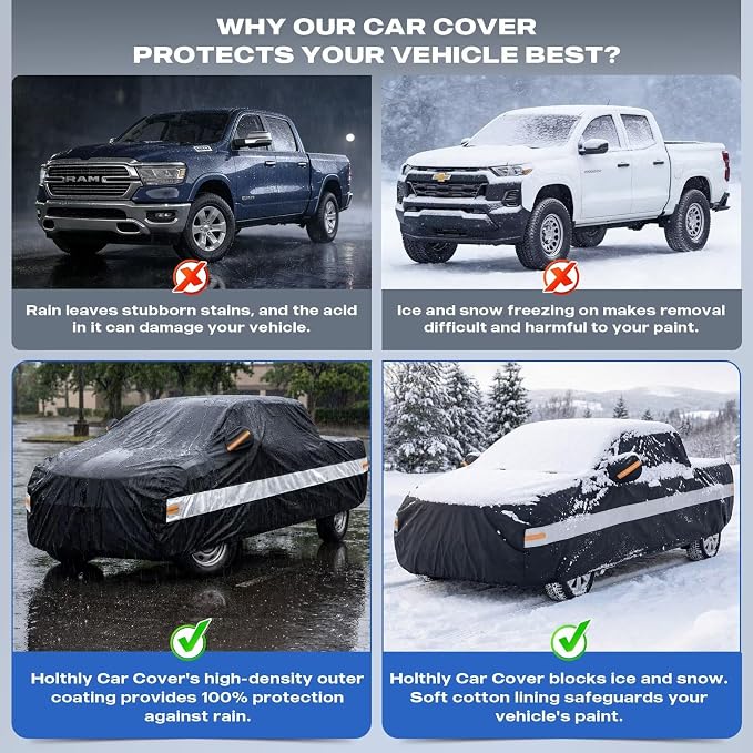10 Layers Truck Cover Waterproof All Weather Custom Fit for Jeep Gladiator(2019-2026), Outdoor Full Exterior Pickup Car Cover for Automobiles Sun Rain Snow Ice Protection. Black