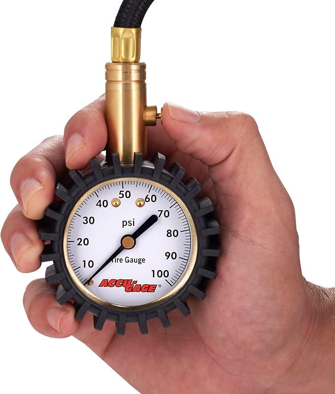 Accu-Gage H100X Professional Tire Pressure Gauge with Protective Rubber Guard (100 PSI)