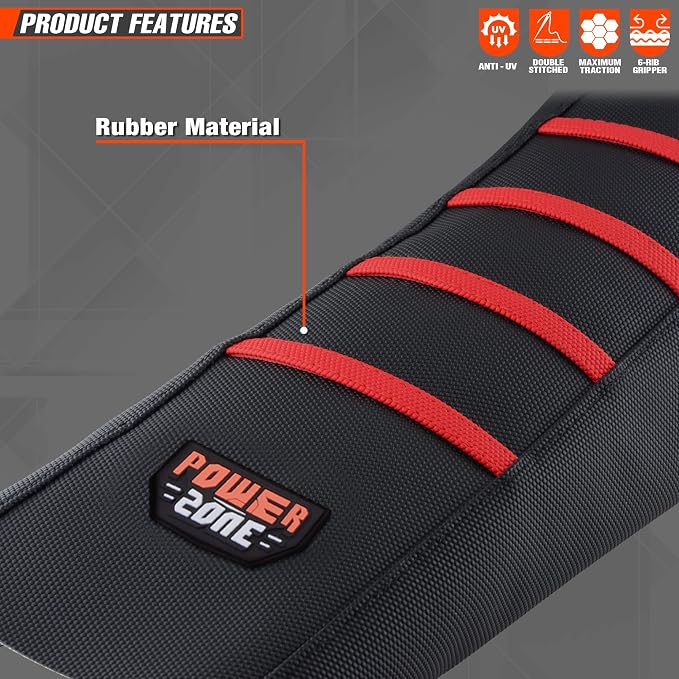 Universial Dirt Bike Seat Cover - Soft Ribbed Rubber Seat Covers for Motorcross Enduro (Red)
