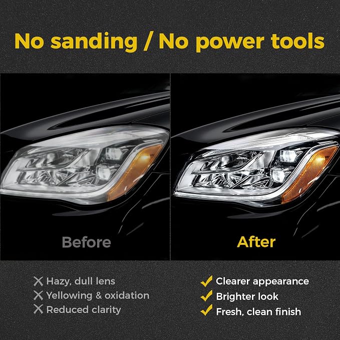 Ceramic Car Headlight Restoration Kit, No Sanding, Removes Yellowing and Cloudiness, Restores Clarity to Like New Look, No Power Tools Needed, Wipe Rinse Coat for Car Truck SUV