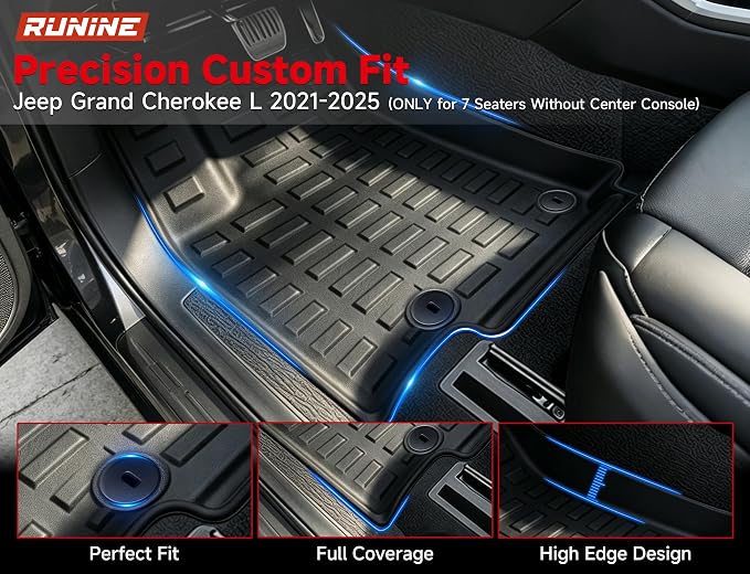 Floor Mats for Jeep Grand Cherokee L 2021-2025 (ONLY for 7 Seaters Without Center Console) All Weather Custom Fit Car Floor Liners Trunk Mat Rubber Car Mats
