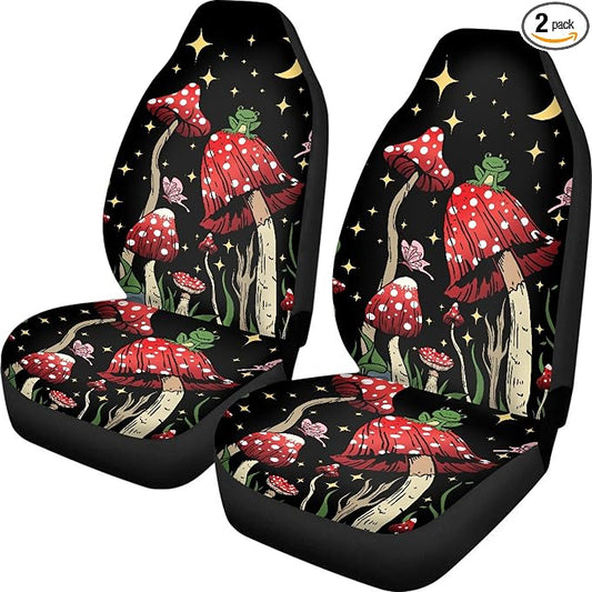 Car Seat Cover, Mushroom with Star Auto Seat Protector Front Seat Cover Set, SUV/Truck/Van/Car Universal Seat Covers, Set of 2