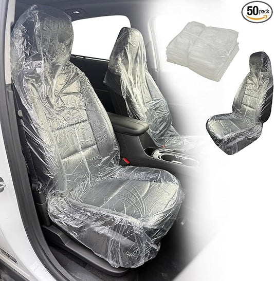 ROCCS 50PCS Disposable Car Seat Covers, Transparent Waterproof Plastic Seat Protector Universal for Airplane Seat, Salon Chairs, Restaurant Seats, Bus Seats & Most Vehicles