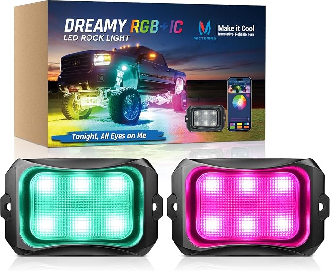 MICTUNING C2+ RGB+IC 2 Pods Replacement Led Rock Lights (No Controller) | Extra Extensions, Aluminum Housing, IP68 Waterproof, Series/Parallel Wiring, Up to 24 Pods