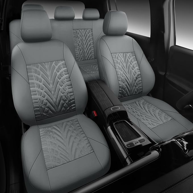 CAR PASS Neoprene Waterproof Seat Covers Full Sets, Wetsuit Car Seat Covers 5 Seats Universal Fit for Vans, Truck, SUV, 3D Tyre Embossed Seat Covers Anti Slip with Armrests, Aibag Compatible(All Gray)