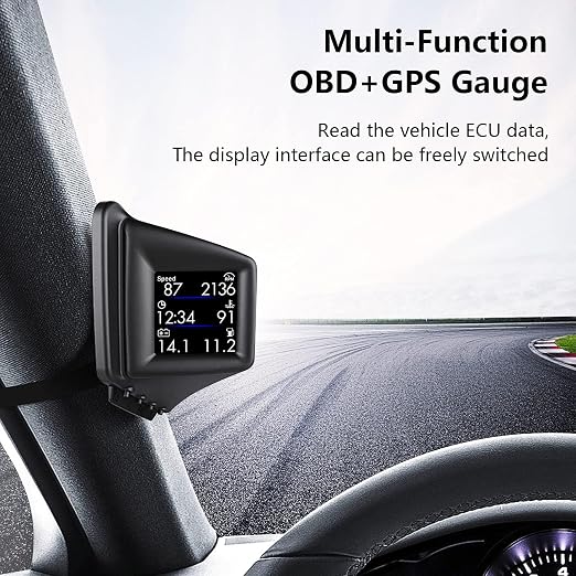 Head Up Display, Car HUD P8, OBDII & GPS Dual System, The 1st Model in The Market Can be Installed on A-Pillar Trim, Only Works on Most 2008+ Cars