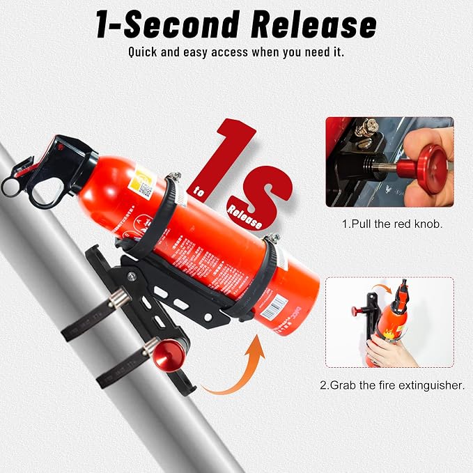 ZHILXN Quick Release Fire Extinguisher Mount with 10 Clamps, Universal Fit | Roll Bar & Wall Mount Bracket Holder Adjustable Mounting for UTV Motorcycle Compatible with Jeep Wrangler Polaris RZR SXS ATV