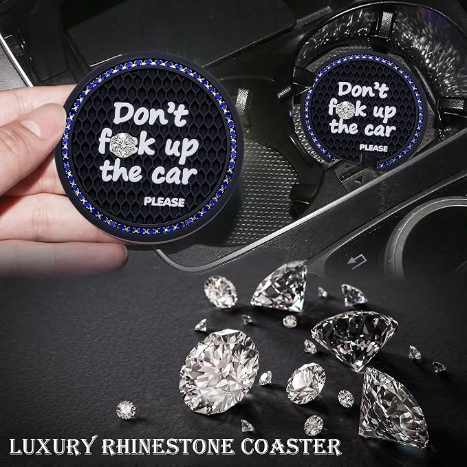 2PCS Bling Crystal Rhinestone Cup Holder Coaster – 2.75 Inch Anti-Slip Auto Insert Cup Coaster – Sparkling Interior Decor Accessories for Cars & Vehicles (Black & Blue)