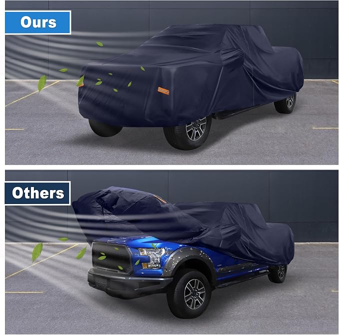 ACROPIX Car Cover Waterproof All Weather Full Exterior Cover Rain Hail Sun Protector Car Cover Navy Blue Fit for Toyota Tacoma Crew Cab 4DR 6.1FT with Door Zipper - Pack of 1