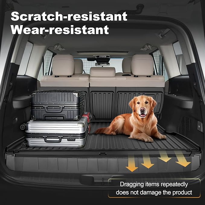 AOMSAZTO Cargo Mat and Backrest Mat Compatible with Toyota Land Cruiser 2024-2025: TPE All Weather Protection Car Cargo Liner - 1st & 2nd Row - Rubber Trunk Mat (Only for 5 Seat)