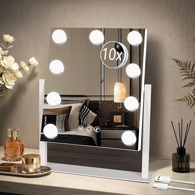 Ratsamee Rechargeable Hollywood Vanity Mirror with Lights, 14"×12" LED Makeup Mirror, Smart Touch Control, Makeup Mirror for Bedroom, Vanity Desk, Beauty Routine