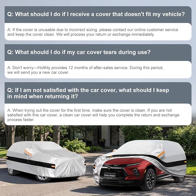 10 Layers SUV Car Cover Custom Fit for Chevrolet Chevy Blazer (2019-2026), Waterproof All Weather for Automobiles, Outdoor Full Cover Sun Dust Rain Protection with Cotton. Silver