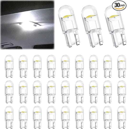 30 PCS Car 194 LED Bulbs, 168 2825 W5W T10 Wedge COB LED Replacement Bulb, 6000K License Plate Light Bulb, Error Free Interior Bulb for Dashboard Light, Dome Lights,License Plate Lights (White)