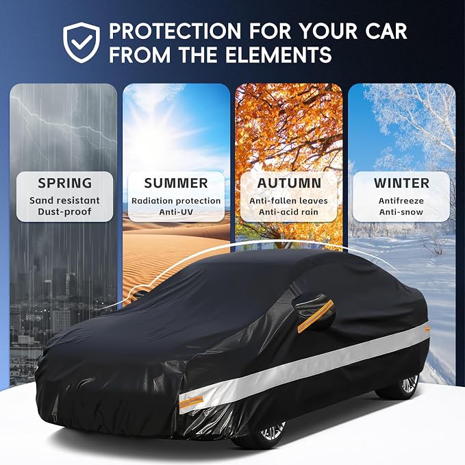 10 Layers Car Cover Custom Fit for Honda Civic Sedan (1991-2026) Waterproof All Weather for Automobiles, Outdoor Full Cover Sun UV Rain Protection with Cotton.Black