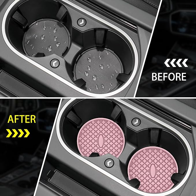 ME.FAN Car Cup Coasters [4 Pack] Silicone Car Coasters/Cup Mats, Non-Slip Recessed Car Interior Accessories Dusty Rose