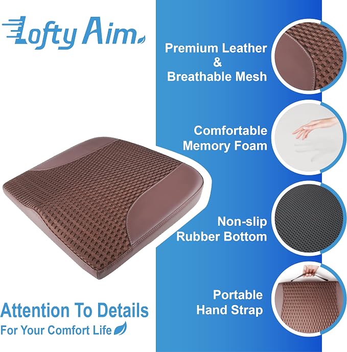 Lofty Aim Car Seat Cushion, Car Seat Pillow, Automotive Cushion | Memory Foam Car Seat Cushion for Long Driving, Butt Pillow for Pain Relief, Driver Seat Cushion for Car, Truck, Office, Brown