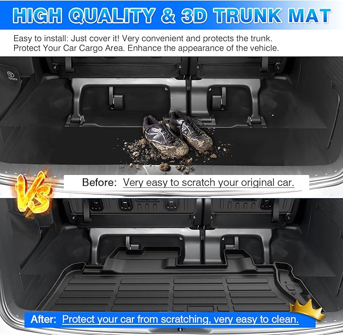 Sienna Cargo Liner - Trunk Mat for Toyota Sienna 2021-2026, All Weather Cargo Mat for Sienna Accessories, Heavy Duty Car Mats, Car Accessories