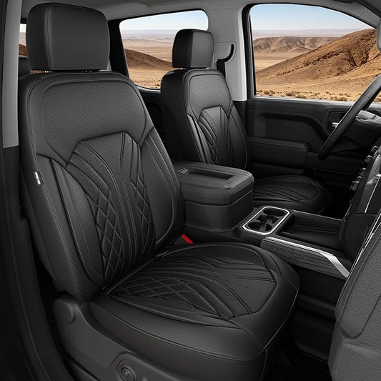 Truck Leather Seat Covers for Chevy Silverado Gmc Sierra 2019-2026 | Crew Cab 1500/2500/3500HD, Bucket Seat, NO Rear Seatback Storage, Scratch-resistant, Easy-clean, Pickup Protector, Full Set