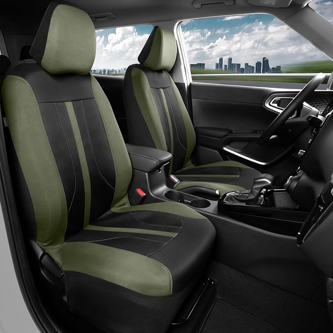 Motor Trend Green Cloth Car Seat Covers for Front Seats – Premium Automotive Bucket Seat Covers, Made for Vehicles with Removable Headrests, Interior Covers for Car Truck Van SUV