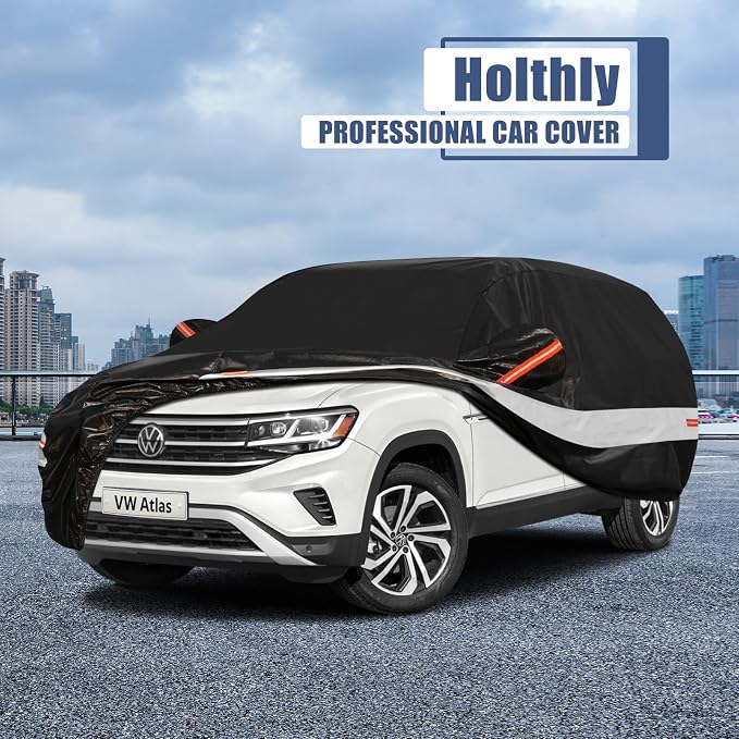 10 Layers SUV Car Cover Custom Fit for Volkswagen VW Atlas (2017-2026) Waterproof All Weather for Automobiles, Outdoor Full Cover Sun UV Rain Protection with Cotton.Black