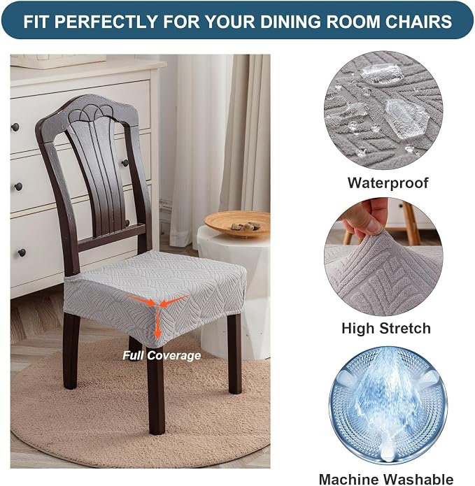 Waterproof Stretch Seat Covers,Dining Room Chair for 6 Set Removable Washable Chair Slipcover Protectors,Rear Covers,Light Grey