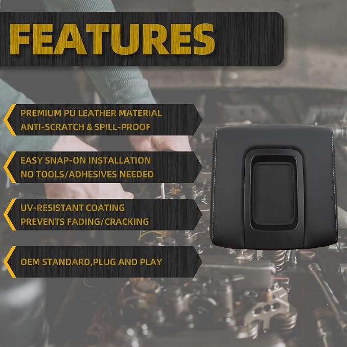 Dasbecan Center Console Lid Compatible with 2014-2018 Chevy Chevrolet Silverado/GMC Sierra 1500 2500HD 3500HD Front Center Console Armrest Lid with Liner Mat Black Replace 22881398